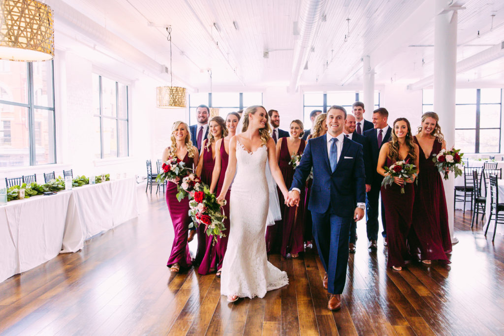 Bridal Party inside on rainy wedding day in Michigan 